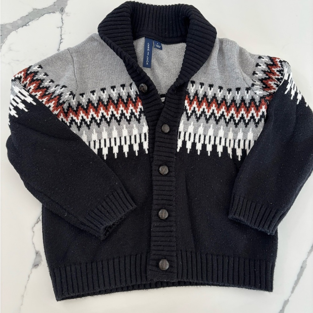 Janie and Jack Black and Gray Patterned Kids Cardigan